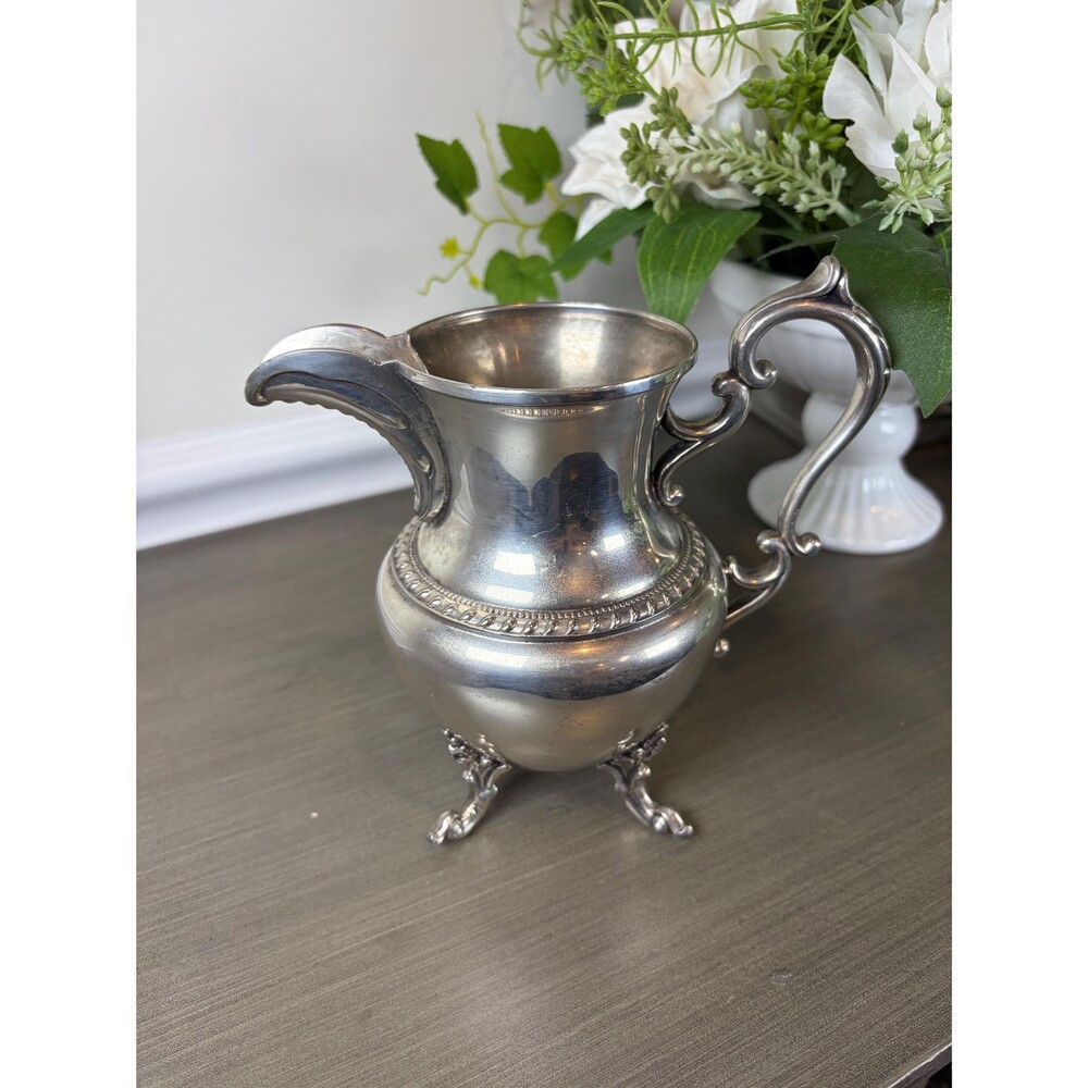 Antique Victorian Victor Silver Co Silver Plated Footed Creamer Pitcher